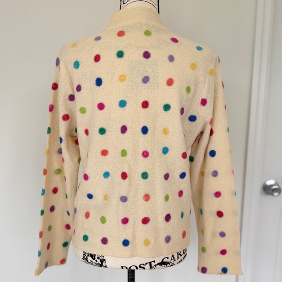 Marisa Christina Polka Dot Cardigan Cream Multicolor 100%Wool Full Zip Gypsy Y2K - Picture 5 of 15